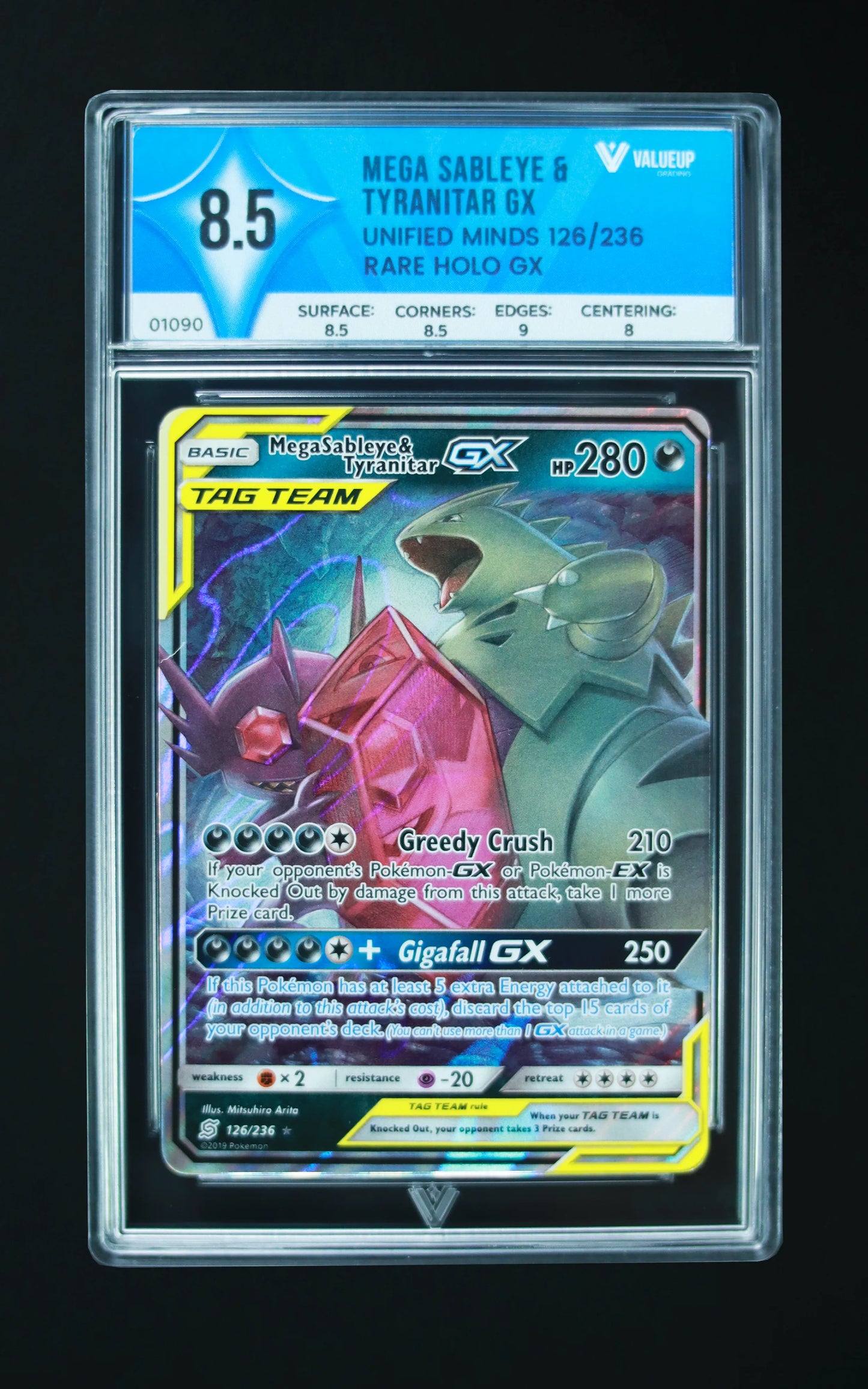 01090 MEGA SABLEYE & TYRANITAR GX Grading Card