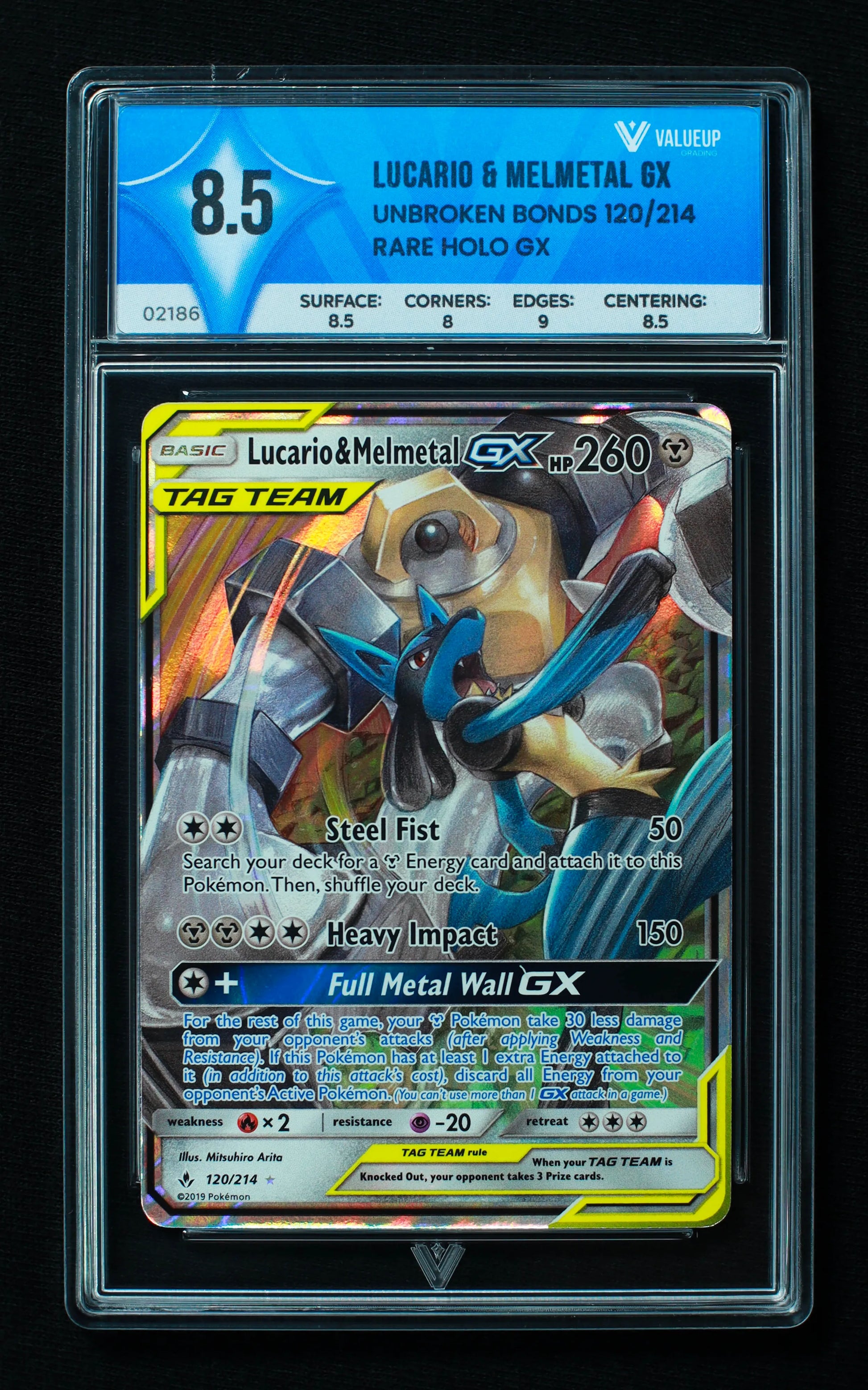 02186 LUCARIO & MELMETAL GX Grading Card
