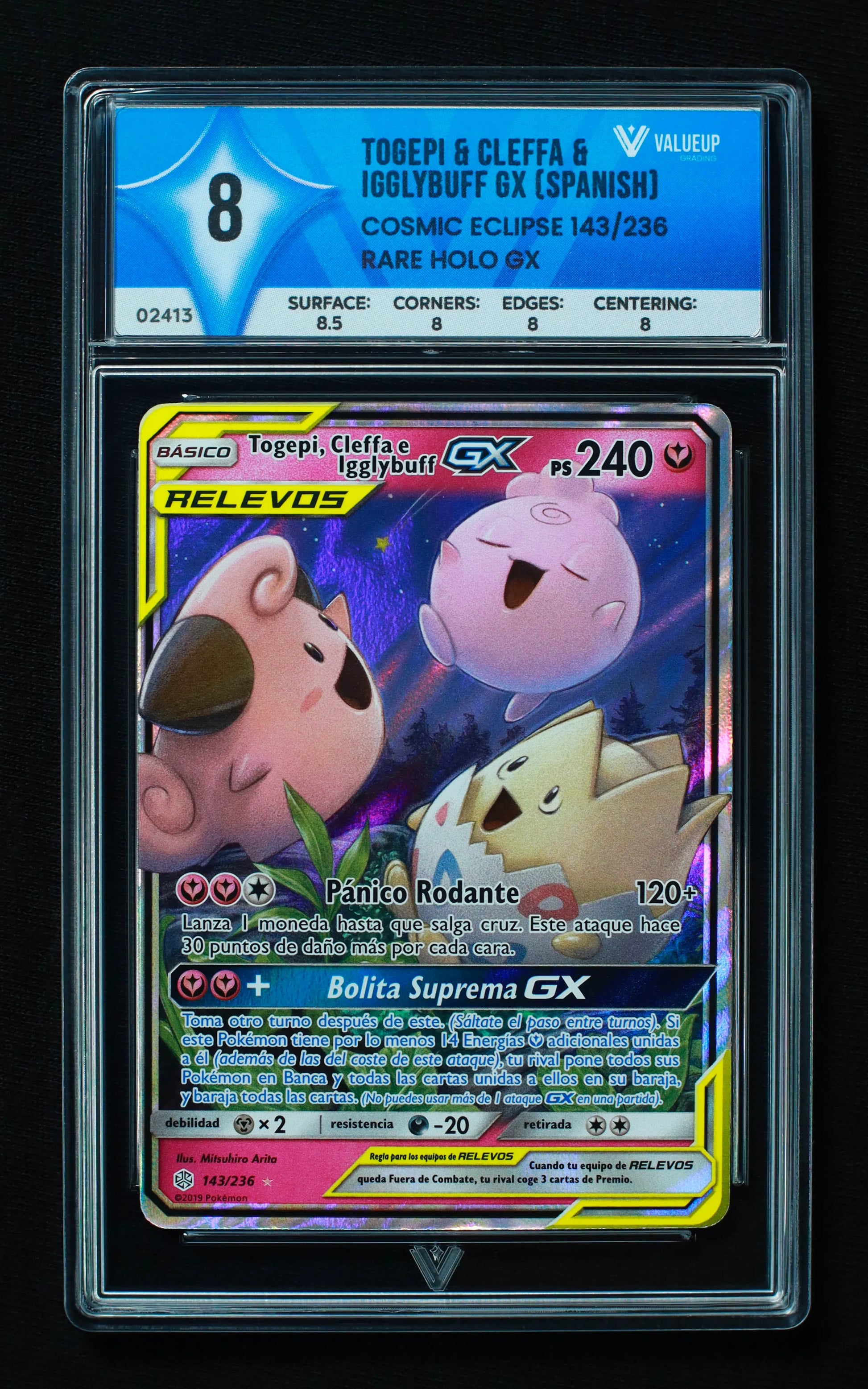 02413 TOGEPI & CLEFFA & IGGLYBUFF GX (SPANISH) Grading Card