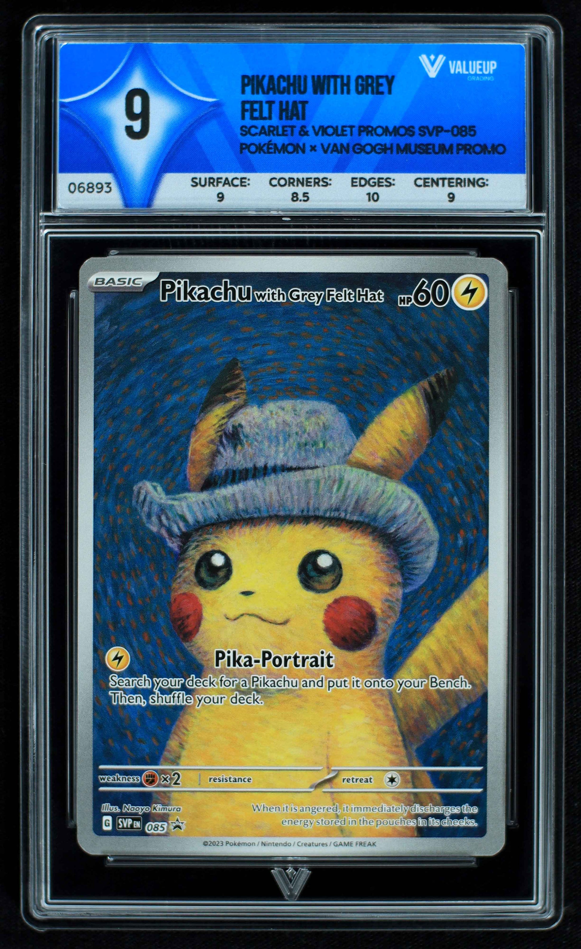 06893 PIKACHU WITH GREY FELT HAT Grading Card